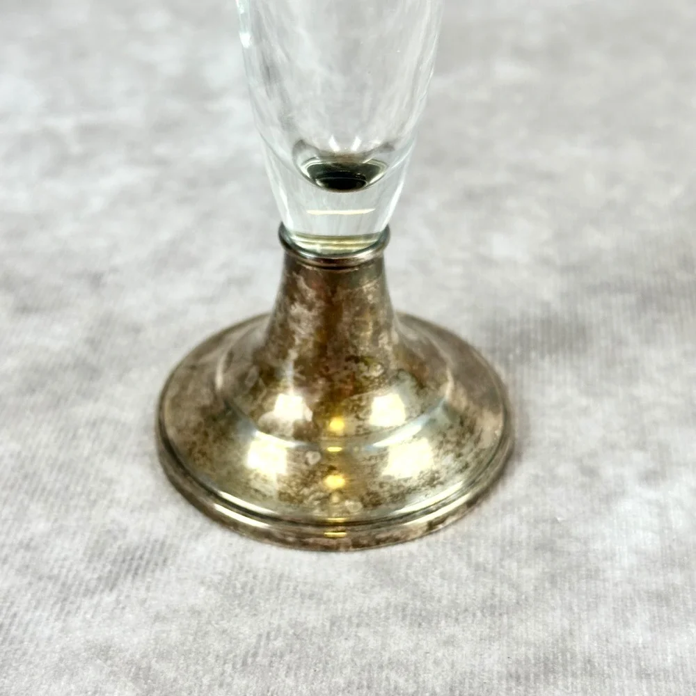 Alvin Sterling Silver Glass Bud Vase Etched Floral Design Cement Filled Base